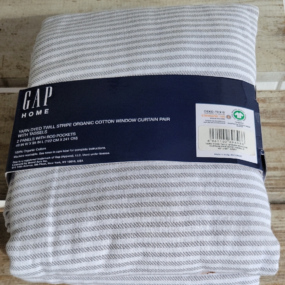 GAP Home Organic Cotton Gray and White Curtains 49 X 95 Inches